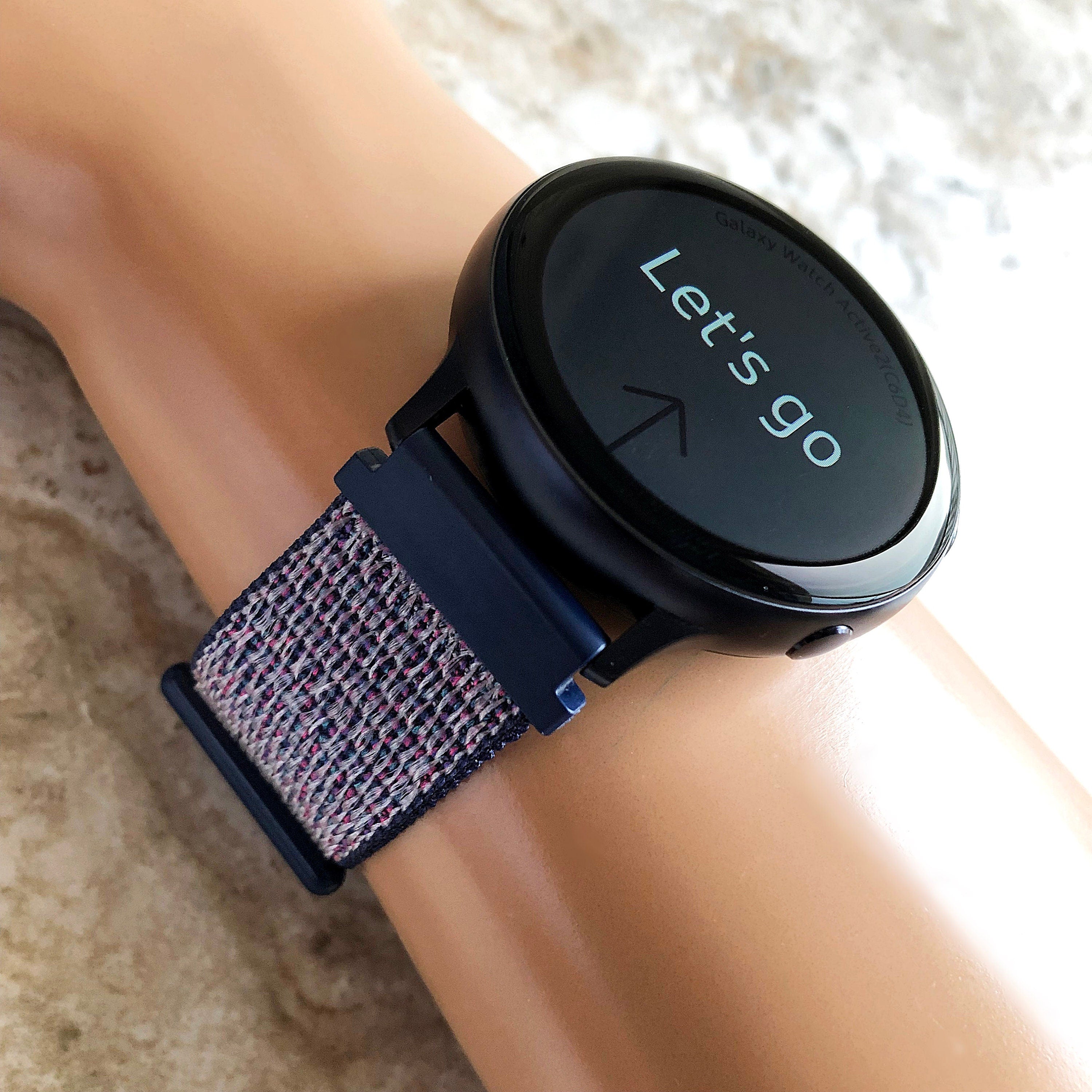 Samsung Midnight Blue Band for Galaxy Watch Active 2 40mm 42mm 44mm Adjustable Sports Loop and Hook Watch Strap Wristband Quick Release Pins